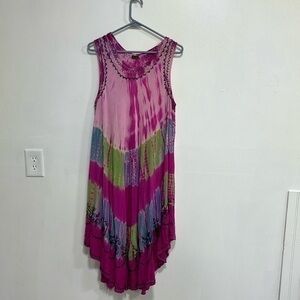 CYN Cynthia Mehra cabana tie dye umbrella rayon dress free size